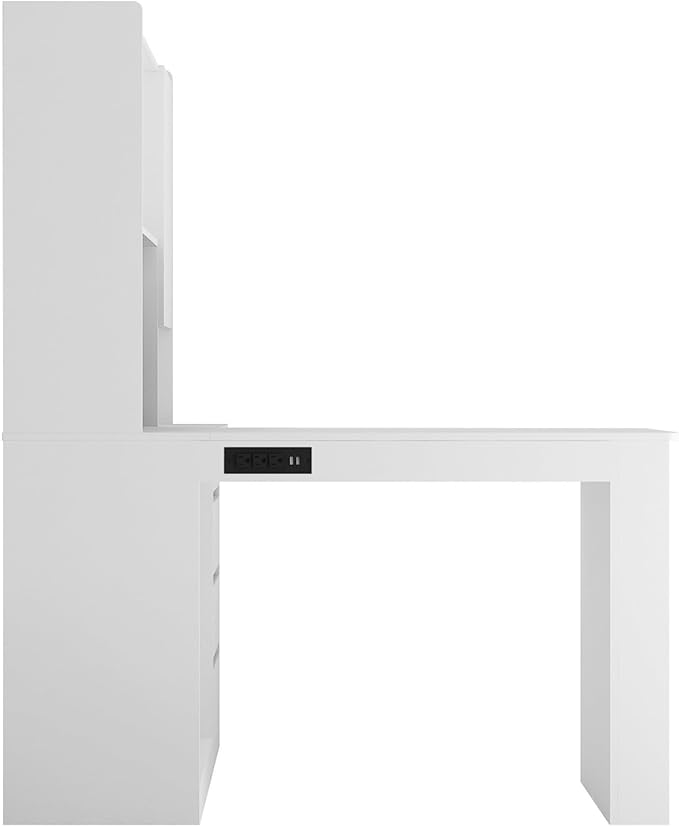 KEIKI L Shaped Home Office Desks with LED Light, Pegboard, Hutch, Drawers, Bookshelf & Storage Shelves, Modern Wooden Gaming Computer Corner Table for Work, Study, Writing - Image 7