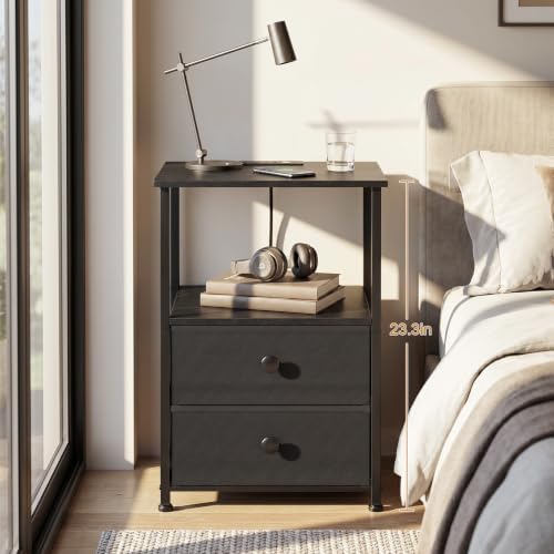 LOAKEKEL Nightstands Set of 2, Night Stand with Charging Station - Image 2