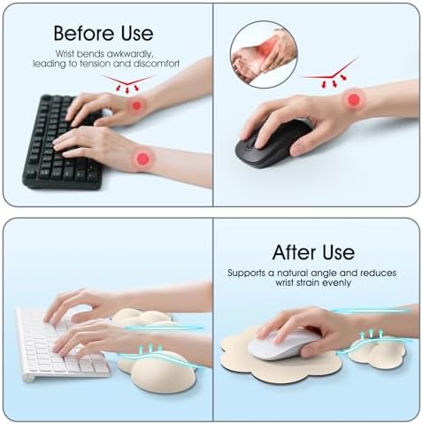 Cloud Wrist Rest Keyboard Cushion and Cloud Mouse Pad, Beige | 4-in-1 Ergonomic Cloud Keyboard Wrist Rest Set, Memory Foam, Arm Support for Palm, Cute Desk Accessory for PC Gaming Setup - Image 3