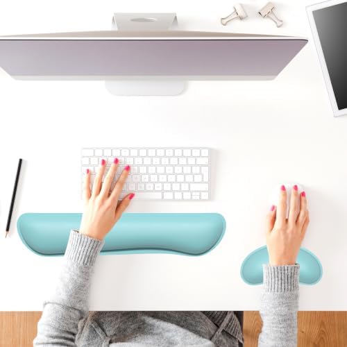 Dapesuom Keyboard Wrist Rest Set, Cute PU Leather Wrist Cushion for Computer Keyboard and Mousepad, Memory Foam Mouse Pad Rests Support with Non-Slip Base for Typing Pain Relief, Pale Robin Egg Blue - Image 7