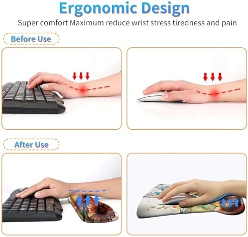 Ergonomic Mouse Pad with Wrist Support Gel Mouse Pads and Upgrade Keyboard Wrist Rest Pad Set, Coasters Non-Slip PU Base Mouse Mat for Office Gaming Computer Laptop Home, Dragonfly - Image 5