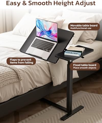 Simple Deluxe Standing Rolling Desk with Hidden Casters, Height Adjustable Pneumatic Mobile Laptop Desk, Tilting Bedside Table for Laptop, Overbed Bedside Table Hospital Home Use, Black - Image 6