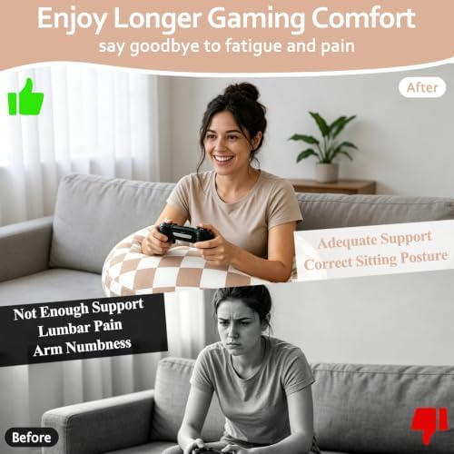 Ergonomic U-Shaped Gaming & Lap Pillow for Crocheting - Cute Geometric Grid Crochet Pillow with Elbow & Arm Support, Lap Desk Pillows for Reading, Playing or Crocheting, Suitable for Adults - Brown - Image 5