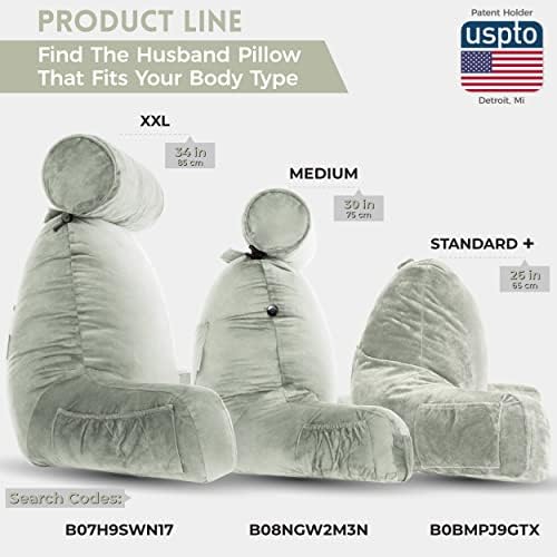 Husband Pillow Reading Pillow with Arms - Standard Backrest for Sitting Up in Bed - Firm Support Bed Rest Pillow for Adults, Neck Roll, Removable Cover -TV, Reading, Lounging - Desert Sage - Image 3