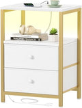 BOLUO Nightstand with Charging Station, LED Night Stand with 2 Fabric Drawers, Bedside Table with USB Ports and Outlets, Nightstand for Bedroom Modern by BOLUO