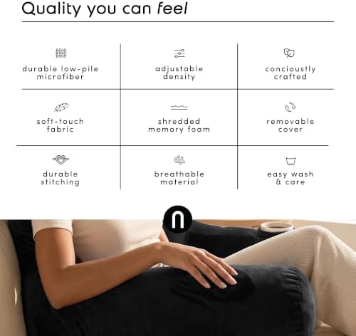 Nestl Reading Pillow for Bed, Back Pillow for Sitting Up in Bed, Black | 18” Backrest Pillow with Arms, Adjustable Support, Shredded Memory Foam Fill, OEKO-TEX, College Dorm Essentials for Adults - Image 6