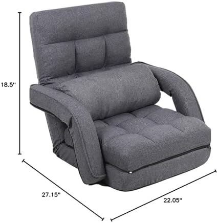 Indoor Floor Gaming Chairs for Adults with Back Support,Chaise Lounge, 14-Position Folding Lazy Sofa with Pillow for Living Room, Bedroom, Balcony(Grey) 8803GR - Image 3