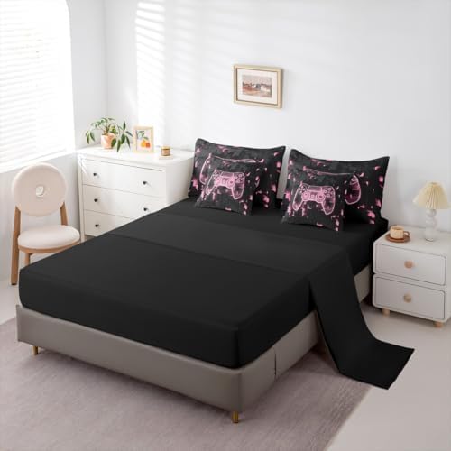 Erosebridal Gamer Queen Bedding Set 7 Piece Bed in A Bag for Boys Teen | Player Gaming Comforter,1 Video Games Fitted Sheet, 1 Gamepad Flat Sheet, 2 Pillow Cases, 2 Throw Pillow Covers - Image 4