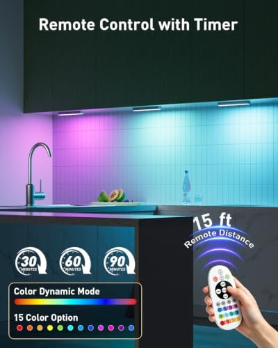 Under Cabinet Lights Wireless, 58-LED Rechargeable Motion Sensor Closet Lights with Remote Control, RGB Color Changing Under Counter Lights for Kitchen, Pantry, Bedroom, Stairs, 2 Pack - Image 4