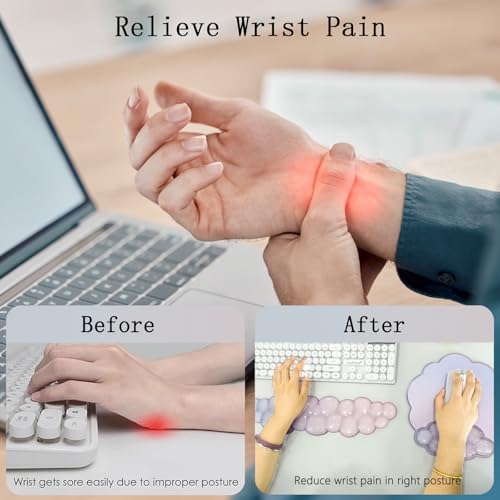 Gel Cloud Wrist Rest Keyboard Clear Mouse Pad with Wrist Rest Set 3PCS Ergonomic Acrylic Coaster Non-Slip Base Cute Transparent Cool Wrist Pad for Keyboard and Mouse Computer Gradient Pink Blue - Image 5