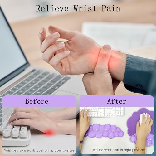 Gel Cloud Wrist Rest Keyboard Clear Purple Mouse Pad with Wrist Rest Set 3PCS Ergonomic Cool Keyboard Wrist Pad Cute Acrylic Coaster Non-Slip Base Cute Transparent Mouse Wrist Pad Support for Computer - Image 3