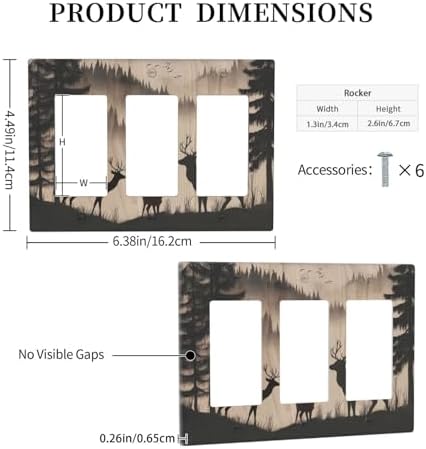Decorative Outlet Covers Rustic Black Deer Elk Brown Wood Board Pine Tree 3 Gang Gfci Wall Plate Triple Rocker Light Switch Covers Electrical Receptacle Switchplate Plug Faceplate Decor - Image 5