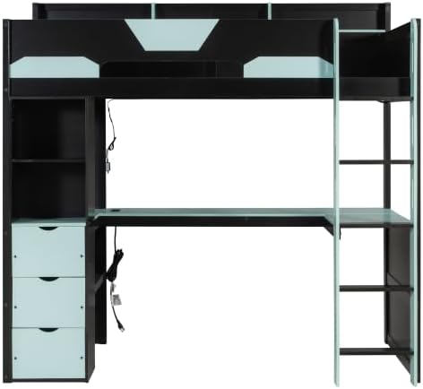 Merax Twin Size Wood Gaming Loft Bed with U-Shaped Desk, Lights & USB Ports - Image 5