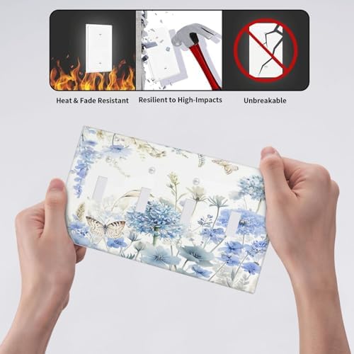 Decorative Switch Plate Covers Blue Floral Hydrangea Watercolor Wildflower 4 Gang Light Switch Cover Plate Quad Toggle Wall Plate 4 Hole Electrical Switchplatedimmer Faceplate for Bathroom - Image 6