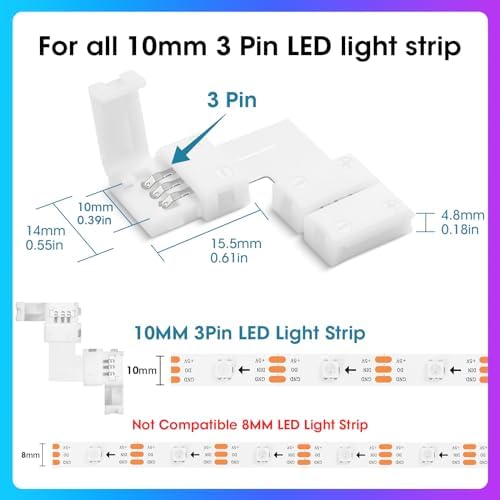 10Packs 3-Pin L Shape RGB LED Light Strip Connectors 10mm Unwired Gapless Solderless Adapter Terminal Extension - Image 2