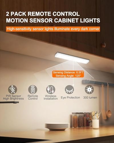 Under Cabinet Lights Wireless, 58-LED Rechargeable Motion Sensor Closet Lights with Remote Control, RGB Color Changing Under Counter Lights for Kitchen, Pantry, Bedroom, Stairs, 2 Pack - Image 3