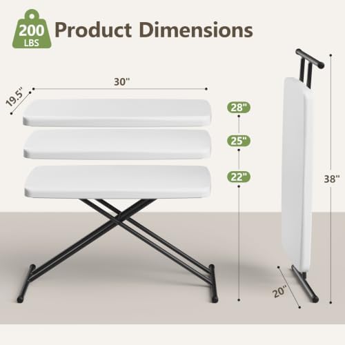 Folding Table 30 Inch - 4pack,Small Desk Adjustable Height TV Tray for Laptop, Couch, Camping - Heavy Duty Utility Foldable Table for Small Spaces, No Assembly Required, White - Image 3