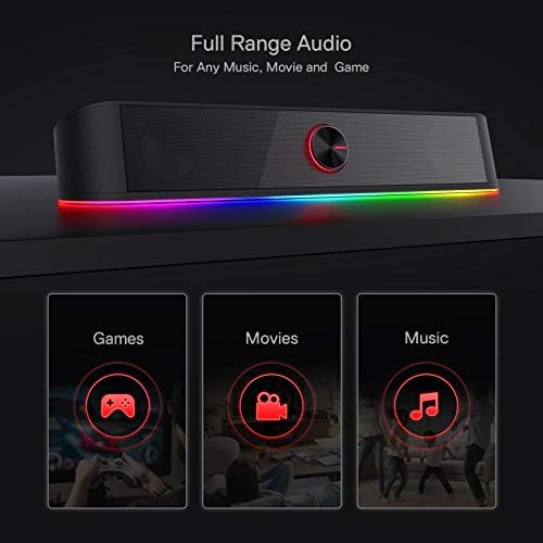 Redragon GS560 RGB Desktop Soundbar, 2.0 Channel Computer Speaker with Dynamic Lighting Bar Audio-Light Sync/Display, Touch-Control Backlit with Volume Knob, USB Powered w/ 3.5mm Cable, Black - Image 6