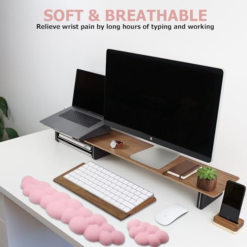 Ergonomic Keyboard Wrist Rest, PU Leather Memory Foam Cloud Wrist Rest | Wrist Rest for Computer Keyboard, Cute Mouse Wrist Rest for Gaming, Office, Computer, Laptop, Typing Pain Relief, Pastel Pink - Image 6