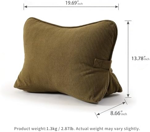 Pat. Pend. Corduroy Triangle Back Pillow with Lumbar Support, Sitting Support Cushion for Bed or Sofa, Relaxing Backrest Pillow, Martini Olive - Image 6