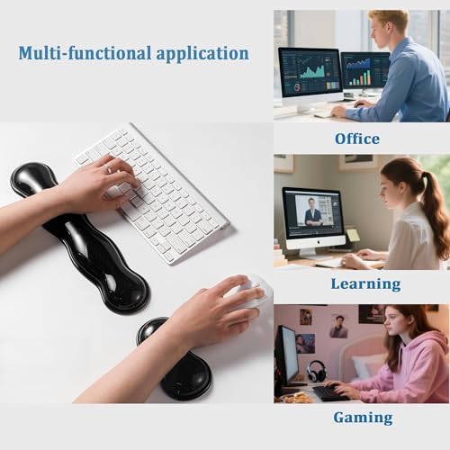 Gel Keyboard Wrist Rest Set, Clear Wrist Rest for Keyboard and Mouse, Ergonomic Keyboard Mouse Wrist Rest for Typing Pain Relief, Suitable for Office, Gaming, Computer, Laptop - Black - Image 6