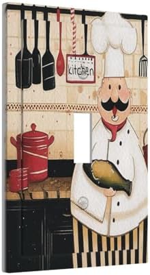 Decorative Light Switch Covers Cartoon Fat Happy Chef Cook Single Toggle Light Switch Cover Plate 1 Gang Outlet Covers Wall Plate Electrical Device Switchplate Dimmer Faceplate Kitchen Decor - Image 2