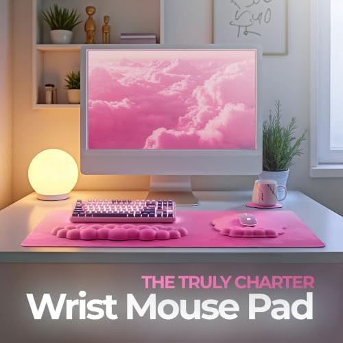 TheTrulyCharter- Cloud Wrist Rest Keyboard, Mouse Pad, Wrist Rest for Computer Keyboard, Cloud Drink Coaster and Simple Mouse Pad. (Pink- hot) - Image 2