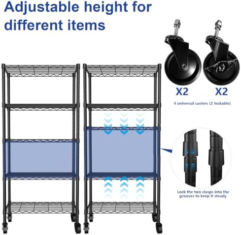 REGILLER 5-Wire Shelving Metal Storage Rack Adjustable Shelves,Standing Storage Shelf Units for Laundry Bathroom Kitchen Pantry Closet(Black,14.1" D x 30" W x 82" H,With Wheels) - Image 7