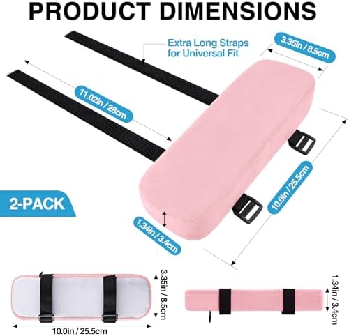 Smiry Memory Foam Office Chair Armrest Pads, Non-Slip Armrest Cushion | Ergonomic Arm Rest Pads with Adjustable Buckles and Straps, Elbow Relief for Desk, Gaming & Wheelchair, Blush Pink, Set of 2 - Image 2