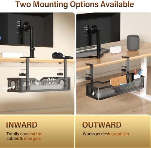 [Upgraded] 2 Pack Under Desk Cable Management Tray, Cinati Cord Organizers for Table Thickness up to 3", 16" Wire Organization with Clamp No Drill, Cable Management Box for Office - No Damage to Desk - Image 5