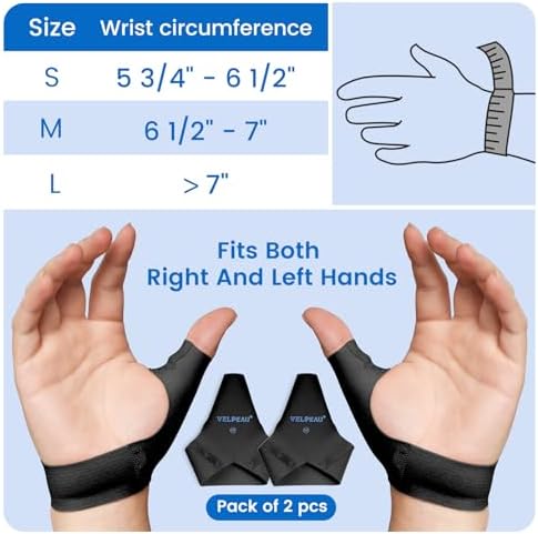 Velpeau 2pcs Durable Thumb Compression Sleeve for Tendonitis, Black, S - Image 6