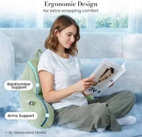 Adjustable Firmness Waffle Support Cooling Reading Pillow, Sage Green, 17" - Image 4