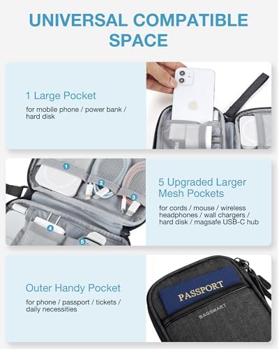 BAGSMART Electronics Travel Organizer for Cords Chargers Phones, Black - Image 4