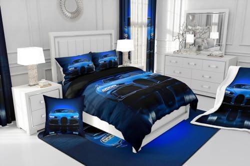 Feelyou Blue Race Car Bedding Set 7 Piece Boys Speed Sports Car Queen - Image 7