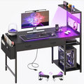 40 Inch Small Gaming Desk with Drawers & Led Lights & Storage Bag, Black by YOUDENOVA