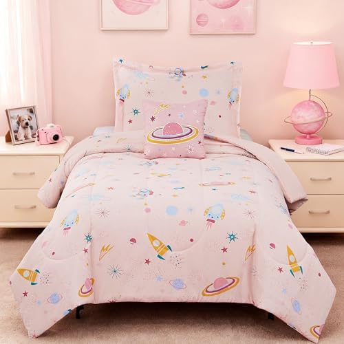 Twin Comforter Set for Girls - 3 Pieces Space Bedding Twin Bedding Sets by KaleidoSpaceHomeCollection