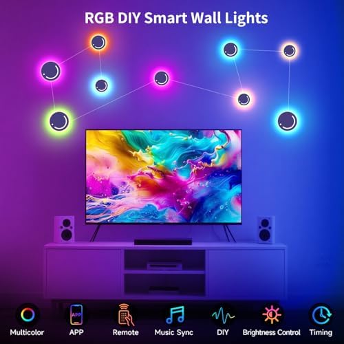 KANTUTOE Smart LED Wall Lights, 9-Piece RGB LED Light with App & Remote Control, TV Backlights, Music Sync, Color-Changing, Ambient Lighting for Gaming, Bedroom, Living Room and Home Decor - Image 3