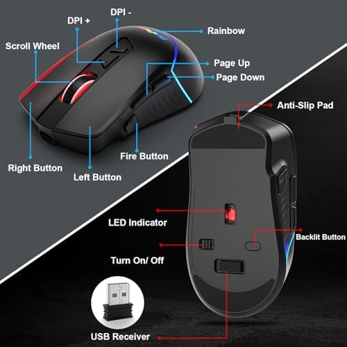 BlueFinger Wireless Keyboard and Mouse Combo, Long Lasting Rechargeable Battery 87 Keys RGB Rainbow Backlit Gaming Keyboard & Ergonomic Light Up Gaming Mouse for Mac Laptop Computer PC Gamer - Image 6