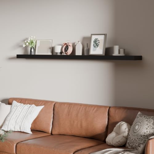 60 inch Long Black Floating Shelves Set of 1 | Solid Wood Large Wall Shelves with Invisible Brackets for Living Room, Bedroom, Bathroom, Kitchen, Laundry Room (Black, 60 Inch) by ONOTETUT