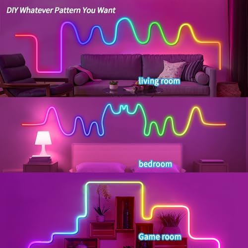 LED Neon Rope Light, 9.84FT RGB LED Strip Light APP Control, Button Control, 5V Music Sync Color Changing Rope Light, IP65 Waterproof LED Light for Bedroom Gaming, Halloween Party Decor - Image 4