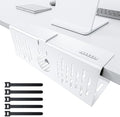 NODOCA No Drill Under Desk Cable Management Tray, 14'' Wire Management, Punch-Free Clamp on, Metal Cable Tray, Wire Organizer, Under Desk Basket for Office and Home, White by NODOCA