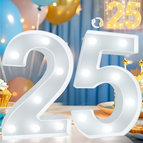 Pooqla 25th Birthday Decoration for Her Him, Decorative LED Light Up Numbers, Marquee Numbers 25 Sign for Party Backdrop 25th Wedding Anniversary Decor, Warm White and Cool White Number 25 by Pooqla