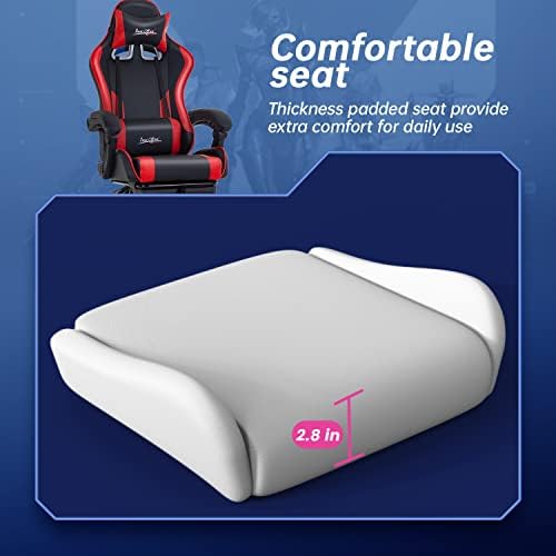 Gaming Chair Office Chair Desk Chair with Footrest Lumbar Support Headrest Armrest Task Rolling Swivel Ergonomic E-Sports Adjustable PC Gamer Chair (Red) - Image 5