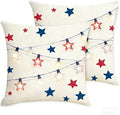 4th of July Throw Pillow Covers, Independence Day Star Design, Linen, 18x18 Inch, Set of 2, Farmhouse Style by Unknown