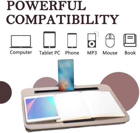 Lap Desk, Portable Laptop Desk Fits Up to 16“ Laptops, with Tablet Slot, Built-in Cushion, Great for Home & Office,Lap Desk with Cushion (Black Wood, Medium) - Image 6