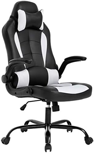 BestOffice PC Gaming Chair Ergonomic Office Chair Desk Chair with Lumbar Support Flip Up Arms Headrest PU Leather Executive High Back Computer Chair for Adults Women Men (White) by BestOffice
