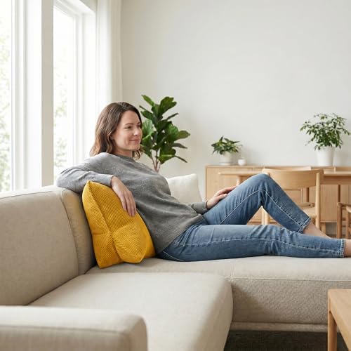 Pat. Pend. Corduroy Reading Back Pillow with Lumbar Support, Triangle Backrest Cushion for Bed Sitting & Relaxing, Support Pillow for Sofa or Headboard, Bright Yellow - Image 5
