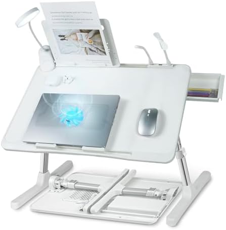 iXTRA Adjustable Laptop Lap Desk with Cooling Fan USB Light for Adults 56x32cm,White by IXTRA