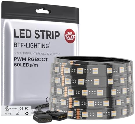BTF-LIGHTING RGBCCT LED Strip UL Listed 16.4ft 60LED/m 300LED DC24V IP67 by BTF-LIGHTING