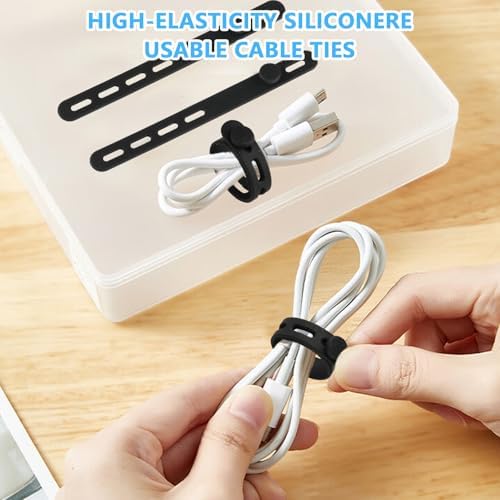 20 Pcs Black Silicone Cable Ties, Reusable Cable Straps Wire Organizer. - Image 4